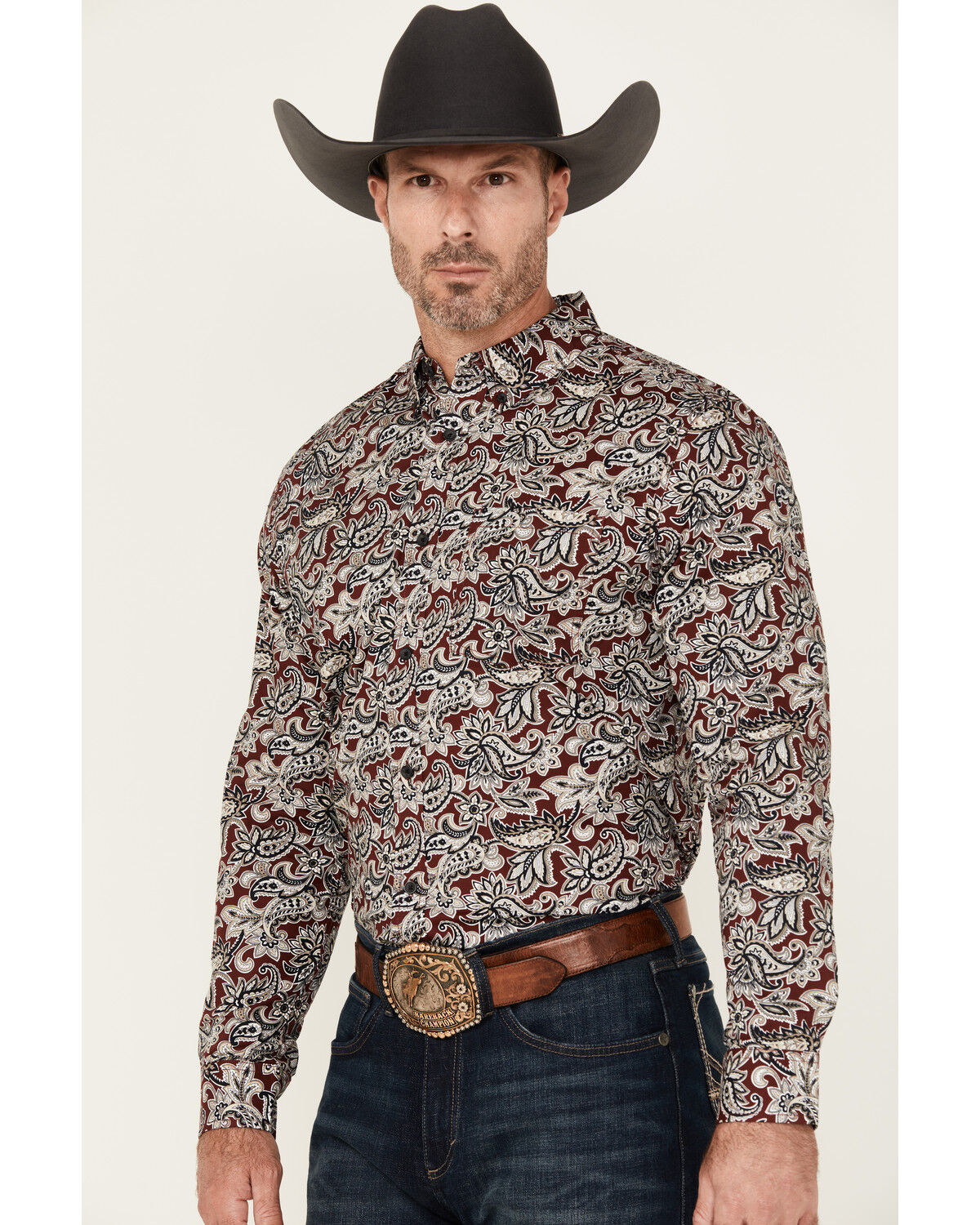 Image #2 - Cody James Men's Max Paisley Print Long Sleeve Button-Down Stretch Western Shirt, Burgundy, hi-res