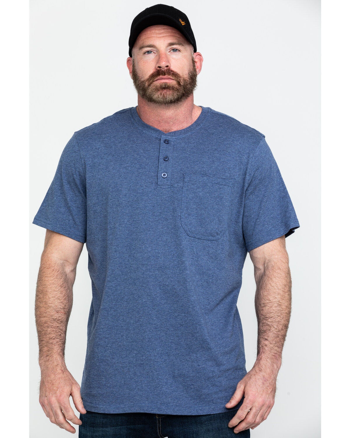 Hawx Men's Pocket Henley Short Sleeve Work T-Shirt, Heather Blue, hi-res