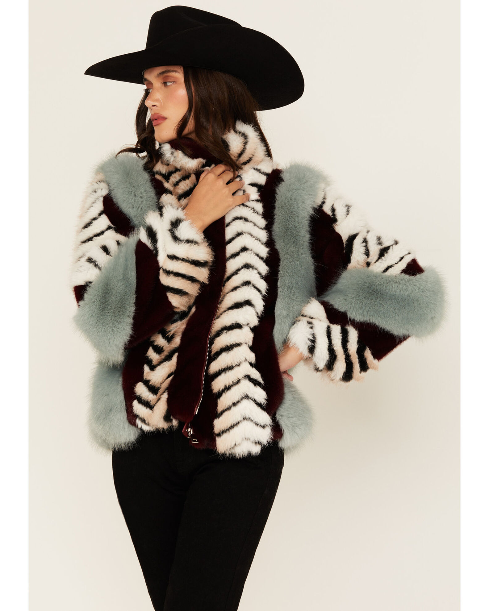 Product Name Azalea Wang Women s Inez Striped Faux Fur Jacket