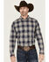 Image #1 - Cody James Men's Howdy Plaid Print Long Sleeve Button-Down Stretch Western Shirt, Navy, hi-res