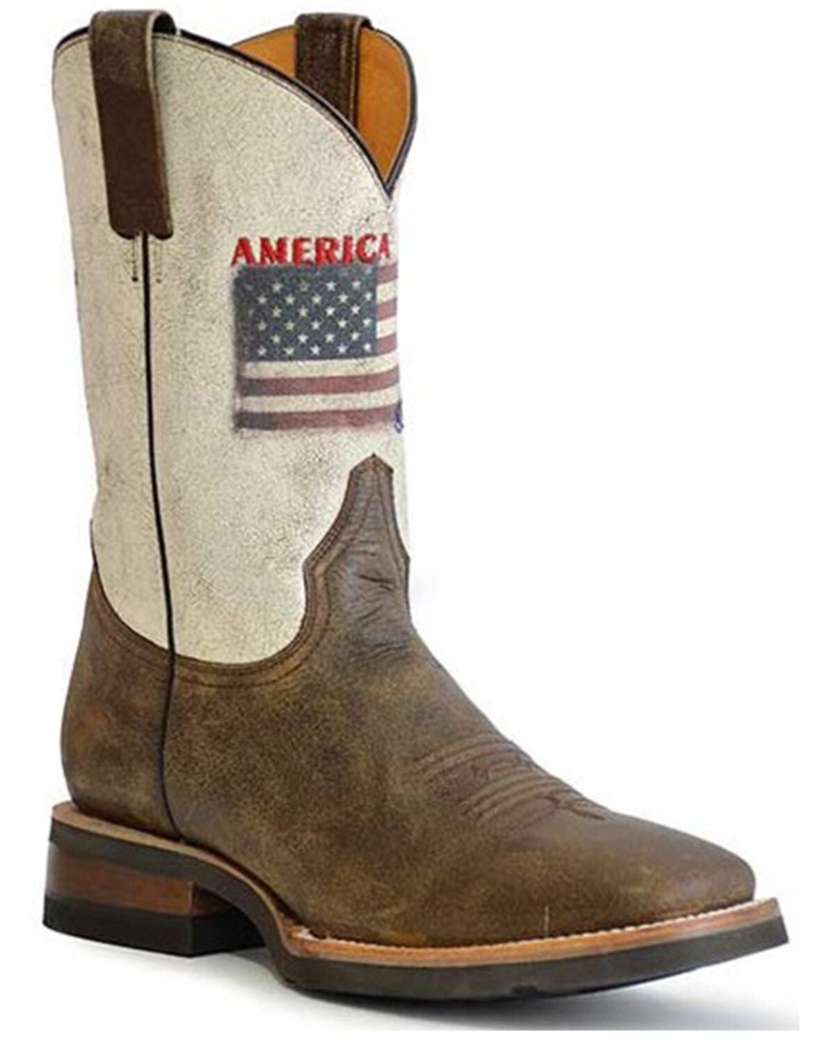 Roper Men's America Strong Performance Western Boots - Square Toe, Brown, hi-res