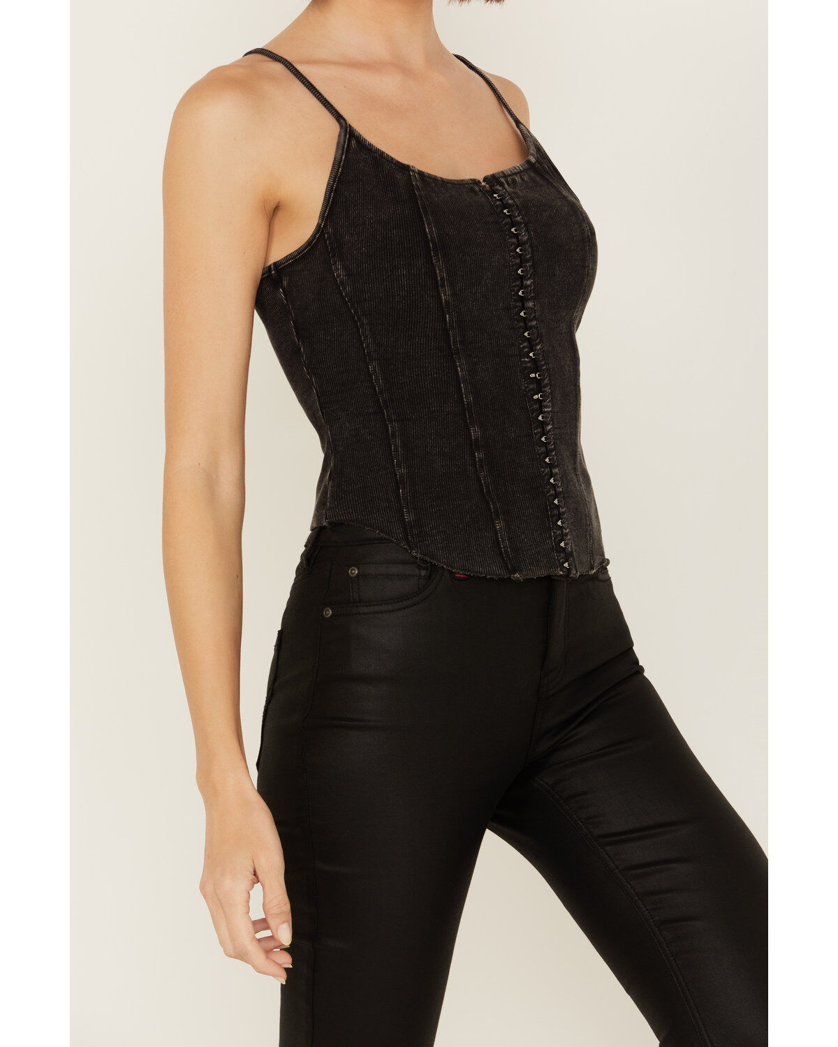 Image #3 - Rock & Roll Denim Women's Sleeveless Ribbed Corset Tank, Black, hi-res