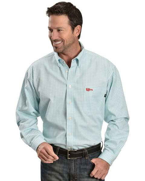 Image #1 - Cinch WRX Men's Flame Resistant Long Sleeve Checkered Twill Work Shirt, Turquoise, hi-res