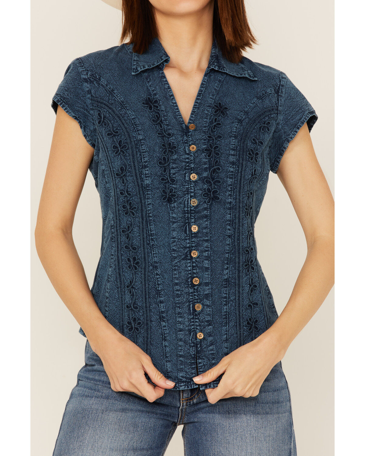 Image #2 - Scully Women's Cap Sleeve Cantina Shirt, Dark Blue, hi-res
