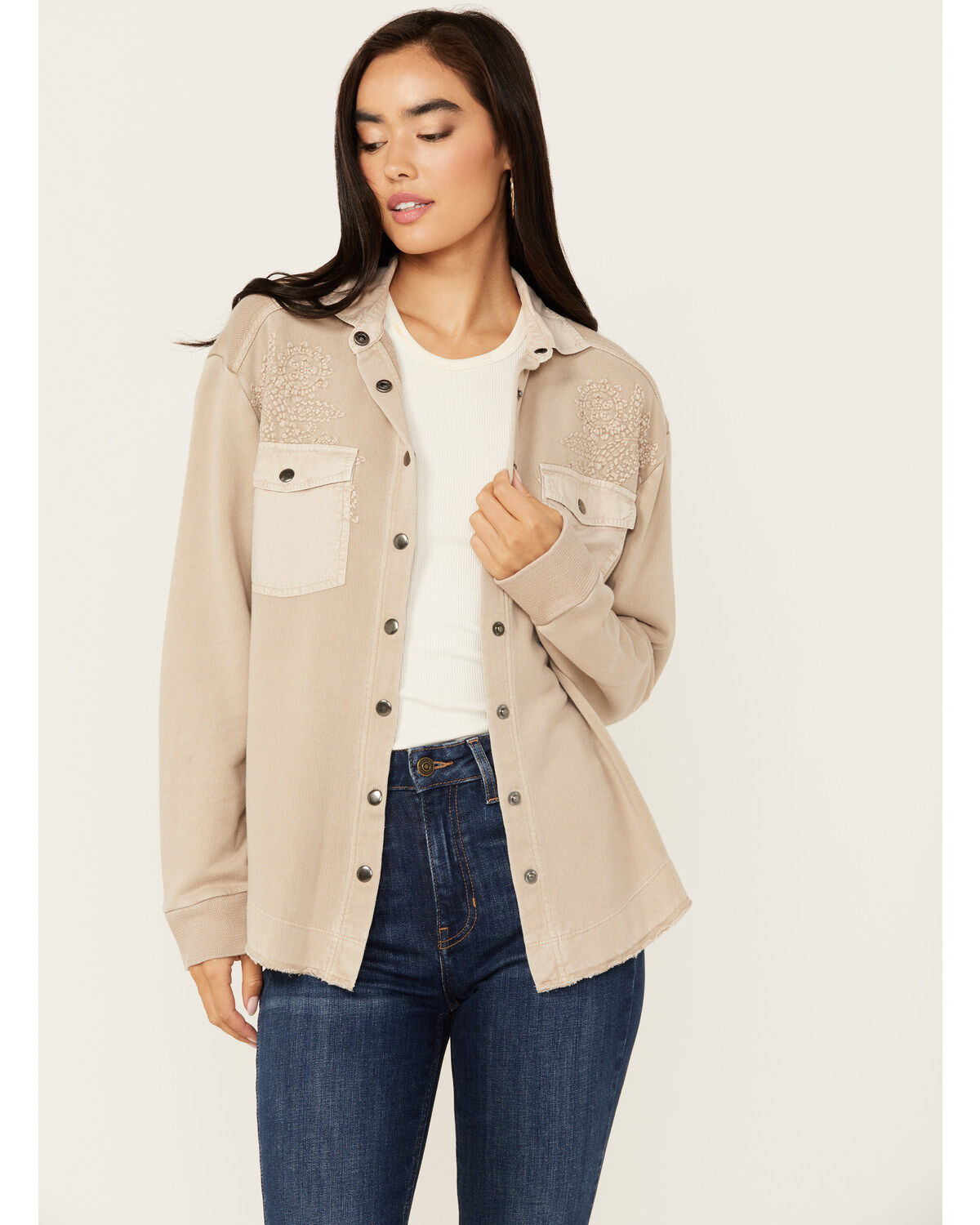 Image #1 - Cleo + Wolf Women's Embroidered Knit Shacket, , hi-res