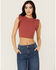 Image #2 - Shyanne Women's Ruffle Sleeve Ribbed Cropped Top, Rust Copper, hi-res