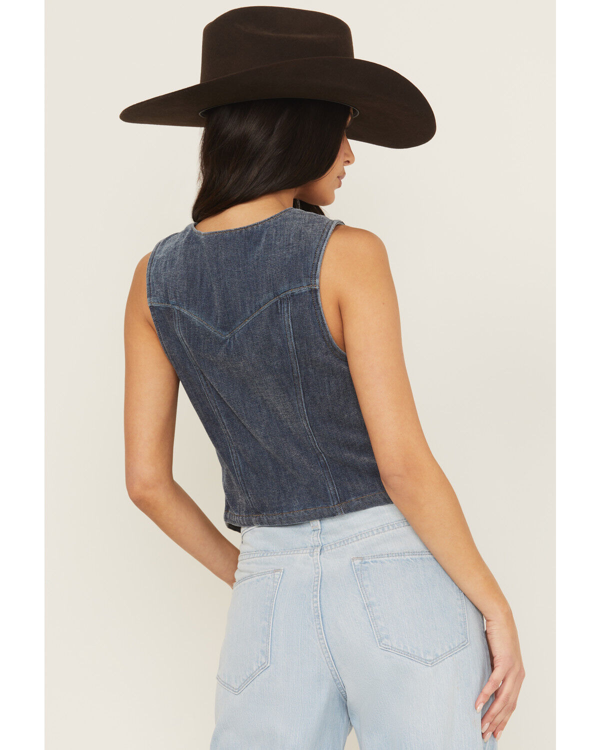 Image #4 - Wrangler Retro Women's Medium Wash Chenille Denim Vest, Blue, hi-res
