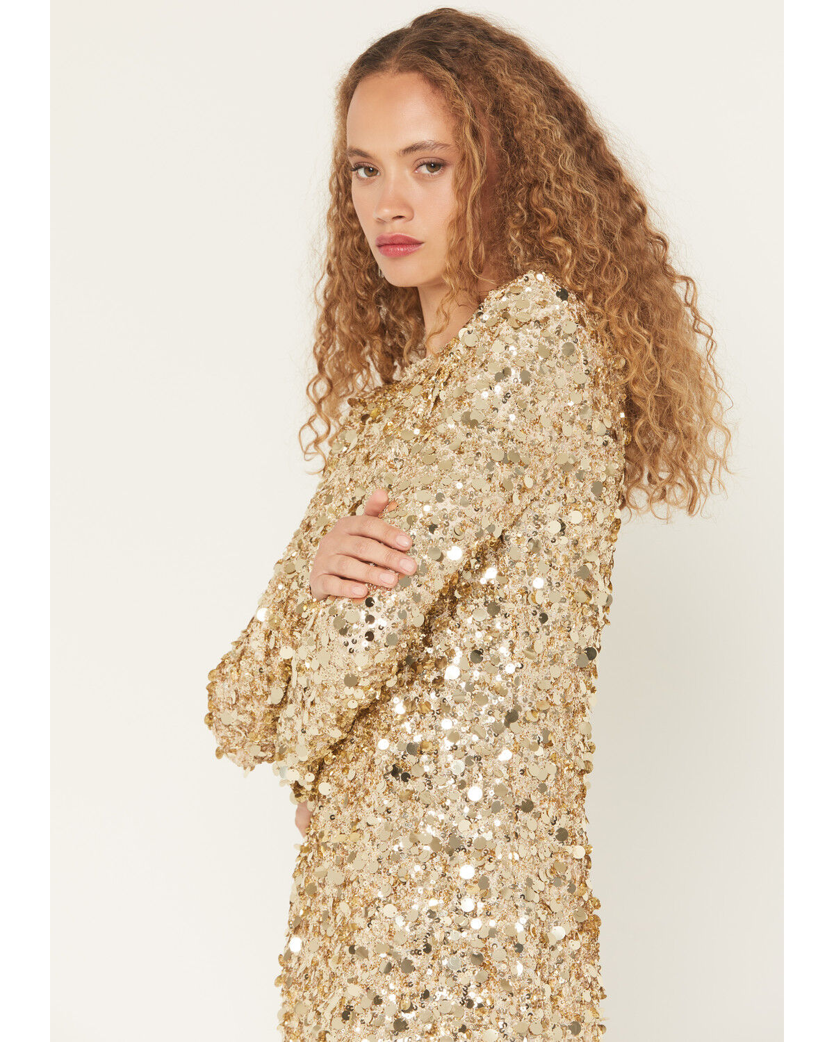 Image #2 - Show Me Your Mumu Women's Maddison Long Sleeve Sequins Mini Dress, Gold, hi-res