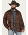 Image #1 - Ariat Men's Caldwell Southwestern Serape Stripe Print Long Sleeve Button-Down Shirt Jacket, Maroon, hi-res