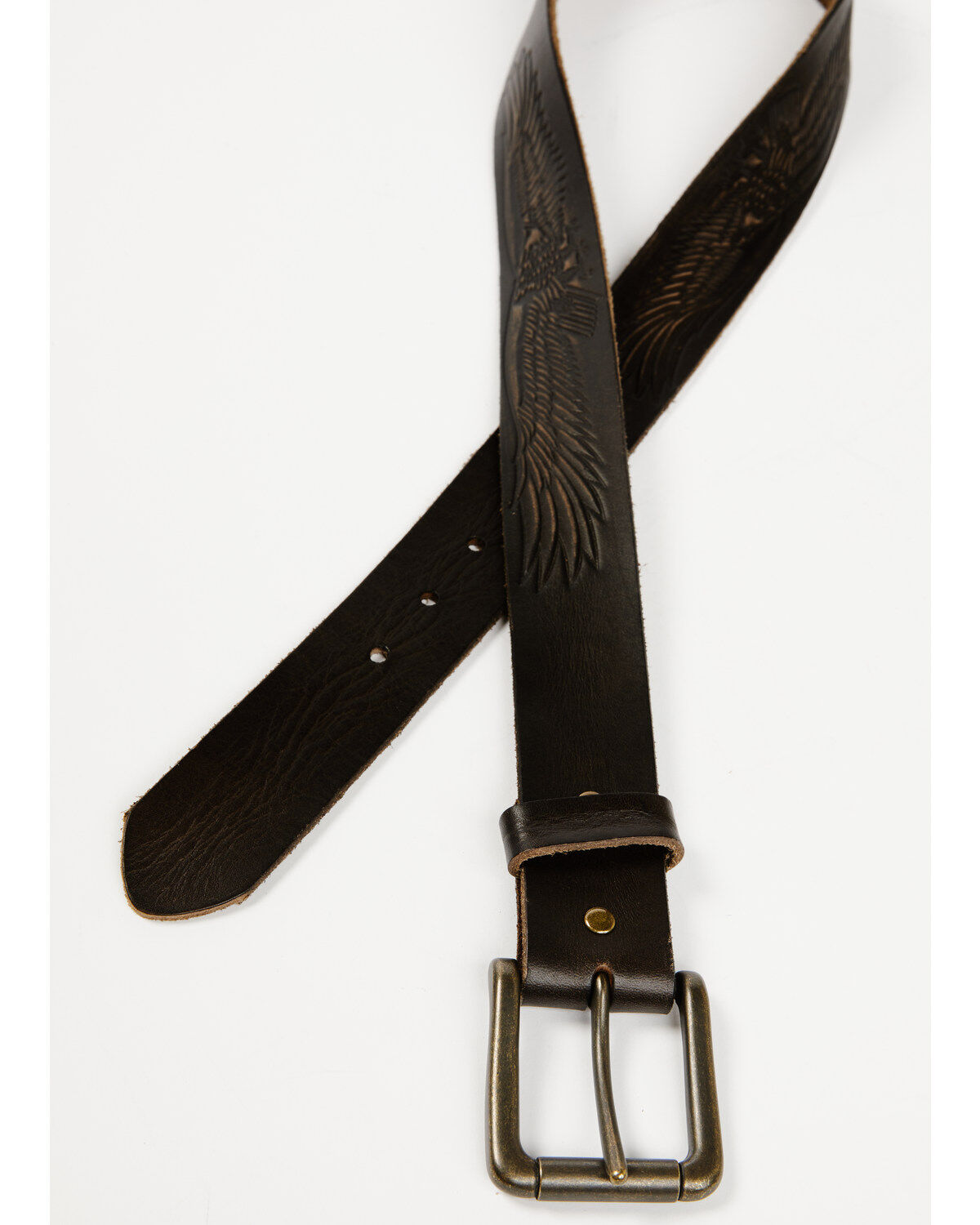 Image #1 - Brothers and Sons Men's Tooled Flying Eagle Belt, Brown, hi-res