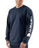 Carhartt Men's Loose Fit Heavyweight Long Sleeve Logo Graphic Work T-Shirt, Navy, hi-res