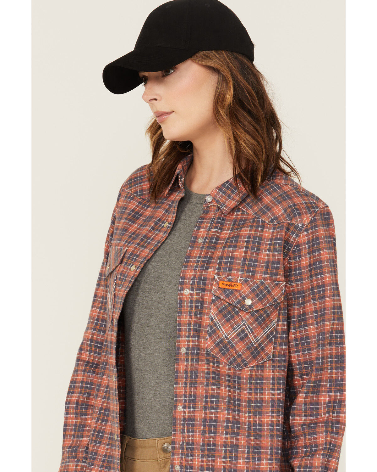 Image #2 - Wrangler Women's FR Plaid Print Long Sleeve Snap Work Shirt, Red, hi-res