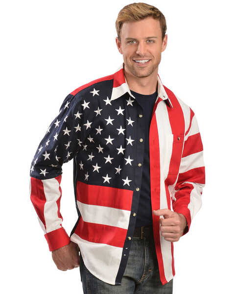 Scully Men's American Flag Western Shirt, Multi, hi-res