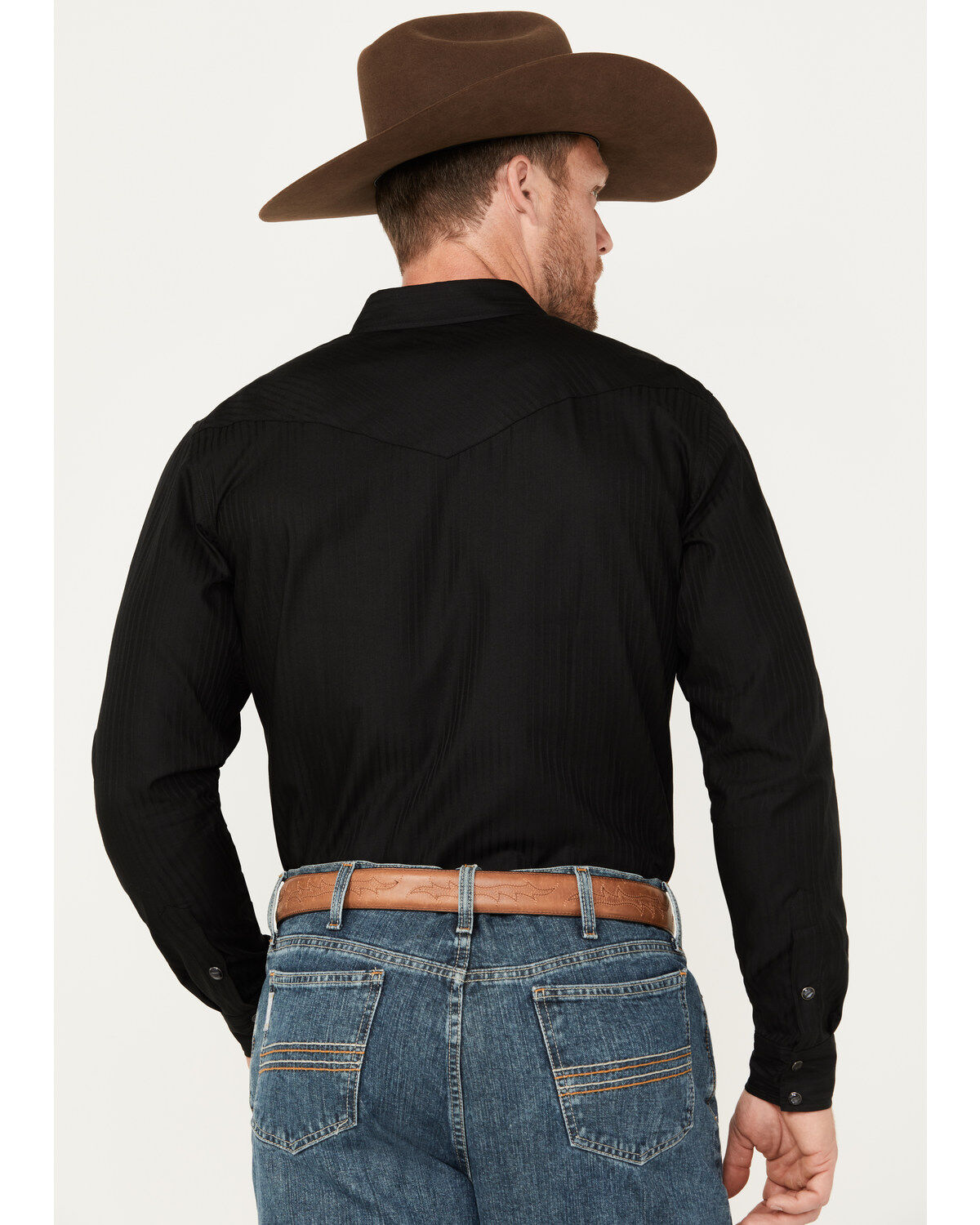 Image #4 - Gibson Men's Southside Satin Stripe Pearl Snap Western Shirt, Black, hi-res