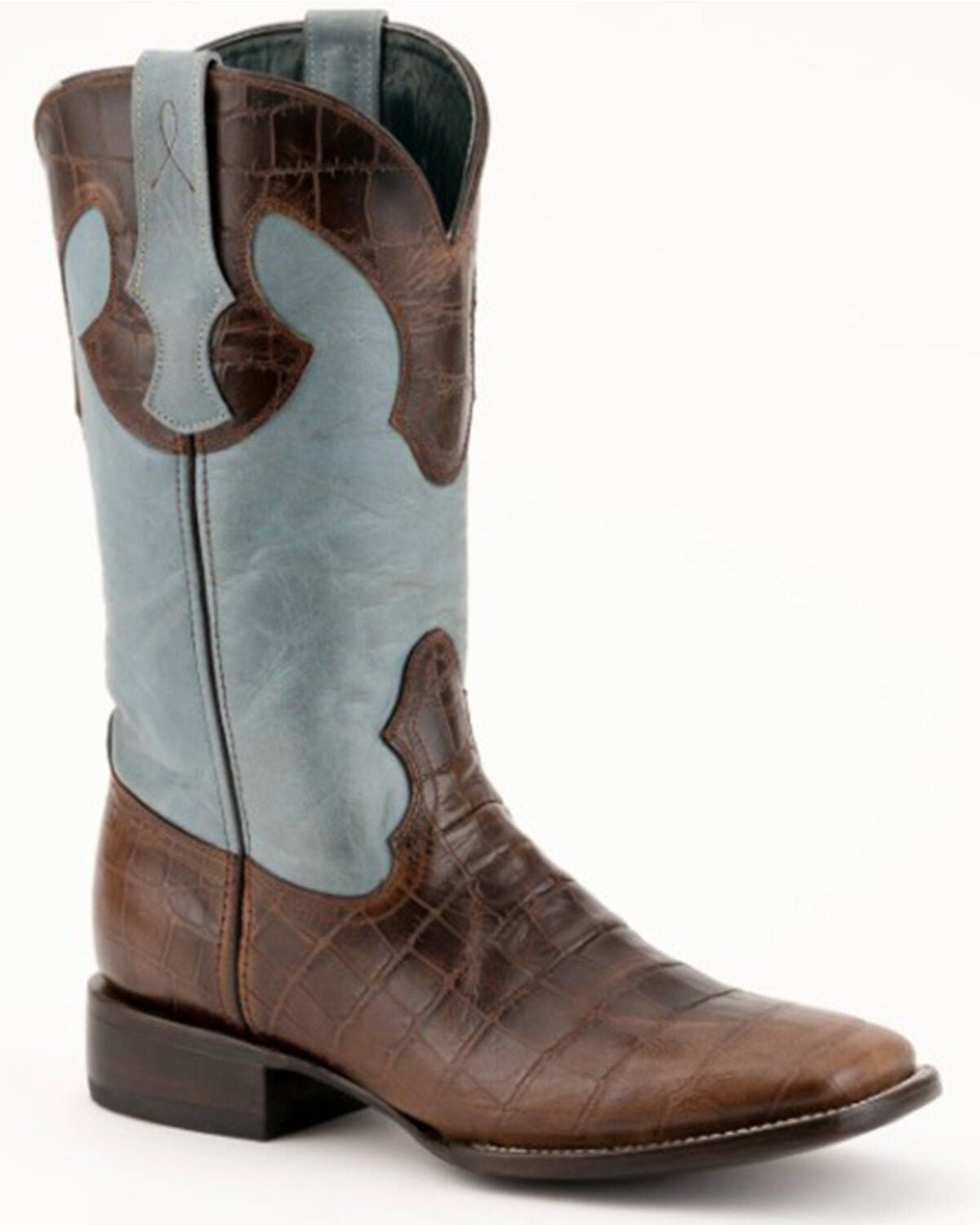 Ferrini Men's Mustang Cowhide Alligator Belly Western Boots - Broad Square Toe, Brown, hi-res