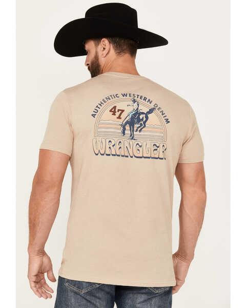Wrangler Men's Bucking Horse and Logo Short Sleeve Graphic T-Shirt, Tan