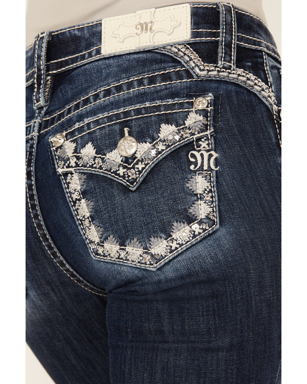 Image #2 - Miss Me Women's Dark Wash Mid Rise 32" Bootcut Stretch Denim Jeans, Dark Wash, hi-res