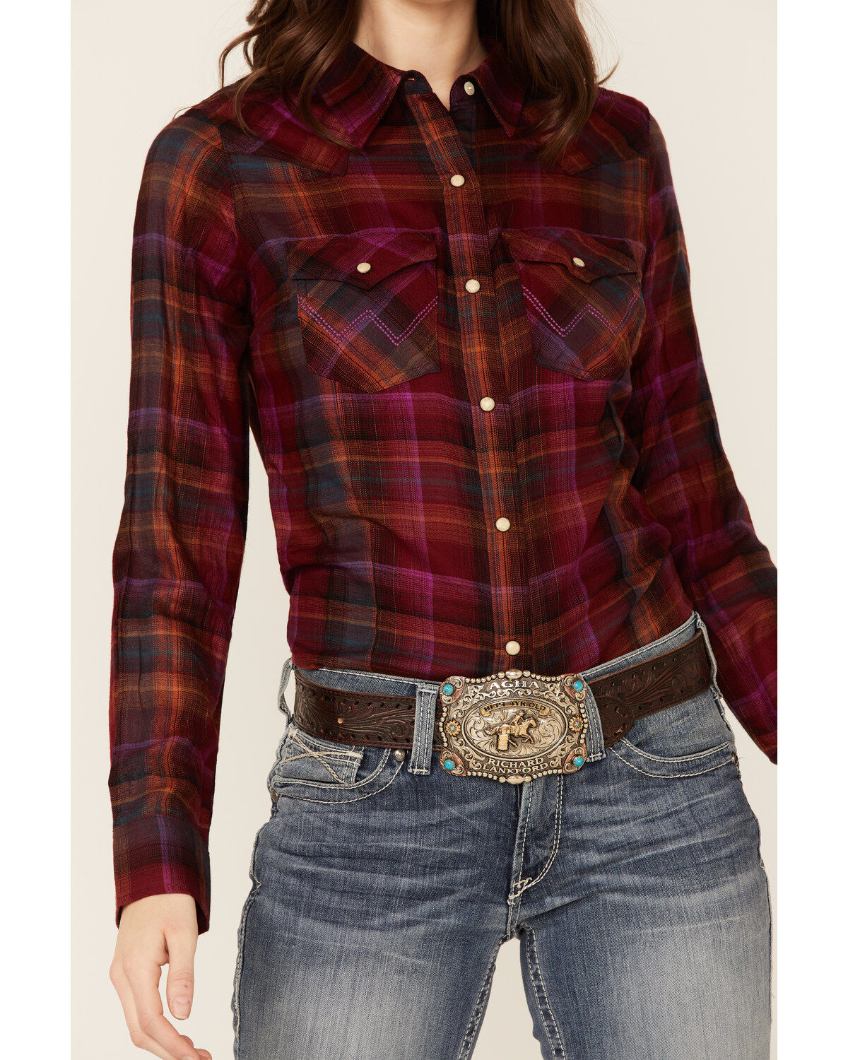 women's purple plaid flannel shirt
