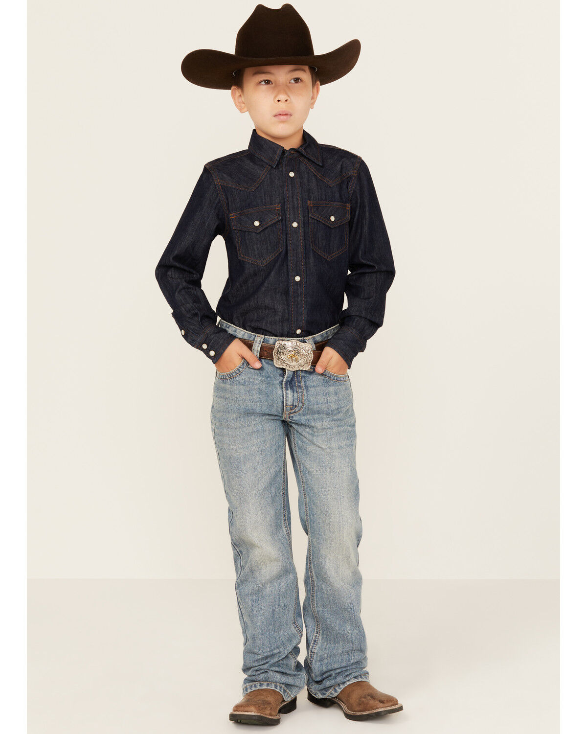 Image #1 - Rock & Roll Denim Boys' Light Wash V Stitch Bootcut Jeans, Blue, hi-res