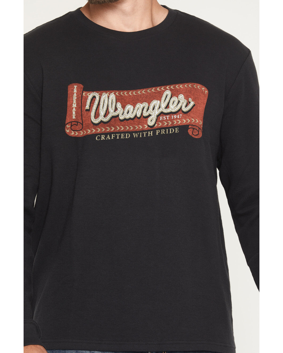 Image #3 - Wrangler Men's Rope Logo Waffle Knit Long Sleeve Shirt, Black, hi-res