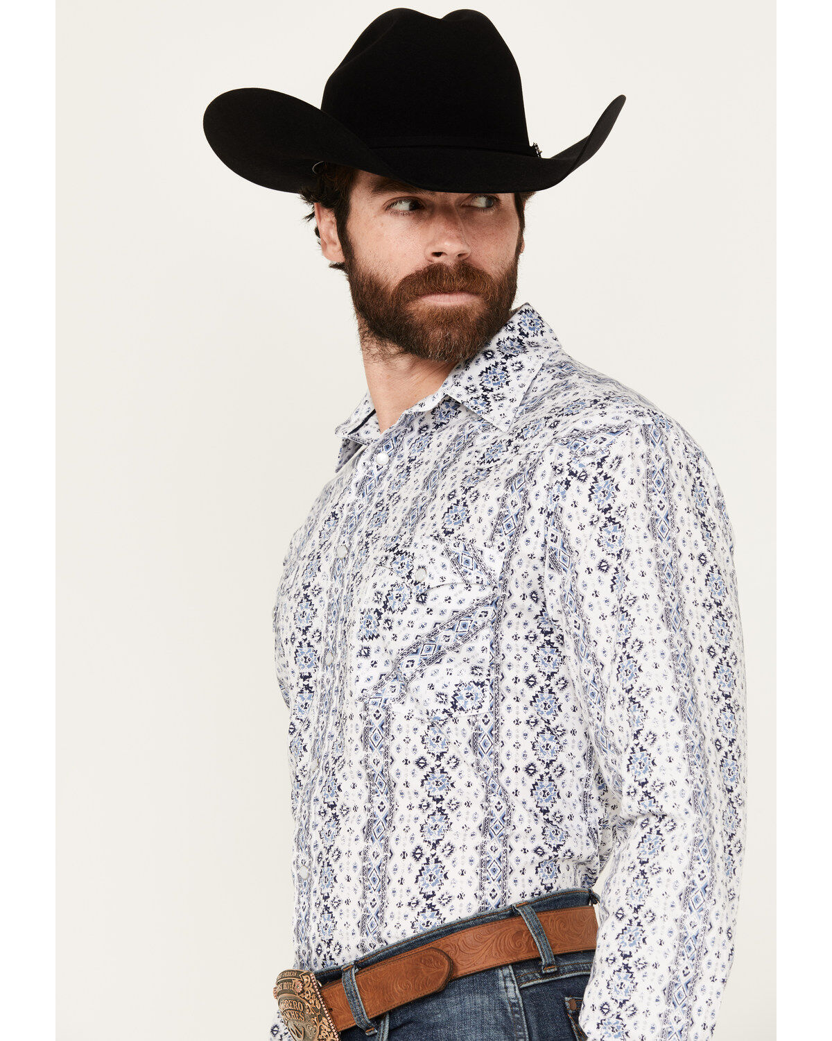 Image #2 - Rough Stock by Panhandle Men's Southwestern Print Long Sleeve Pearl Snap Western Shirt, , hi-res