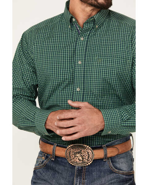 Image #3 - Ariat Men's Emile Checkered Print Long Sleeve Button-Down Performance Shirt, Green, hi-res