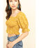 Image #4 - Loveriche Women's Floral Print Smocked Crop Top, Mustard, hi-res