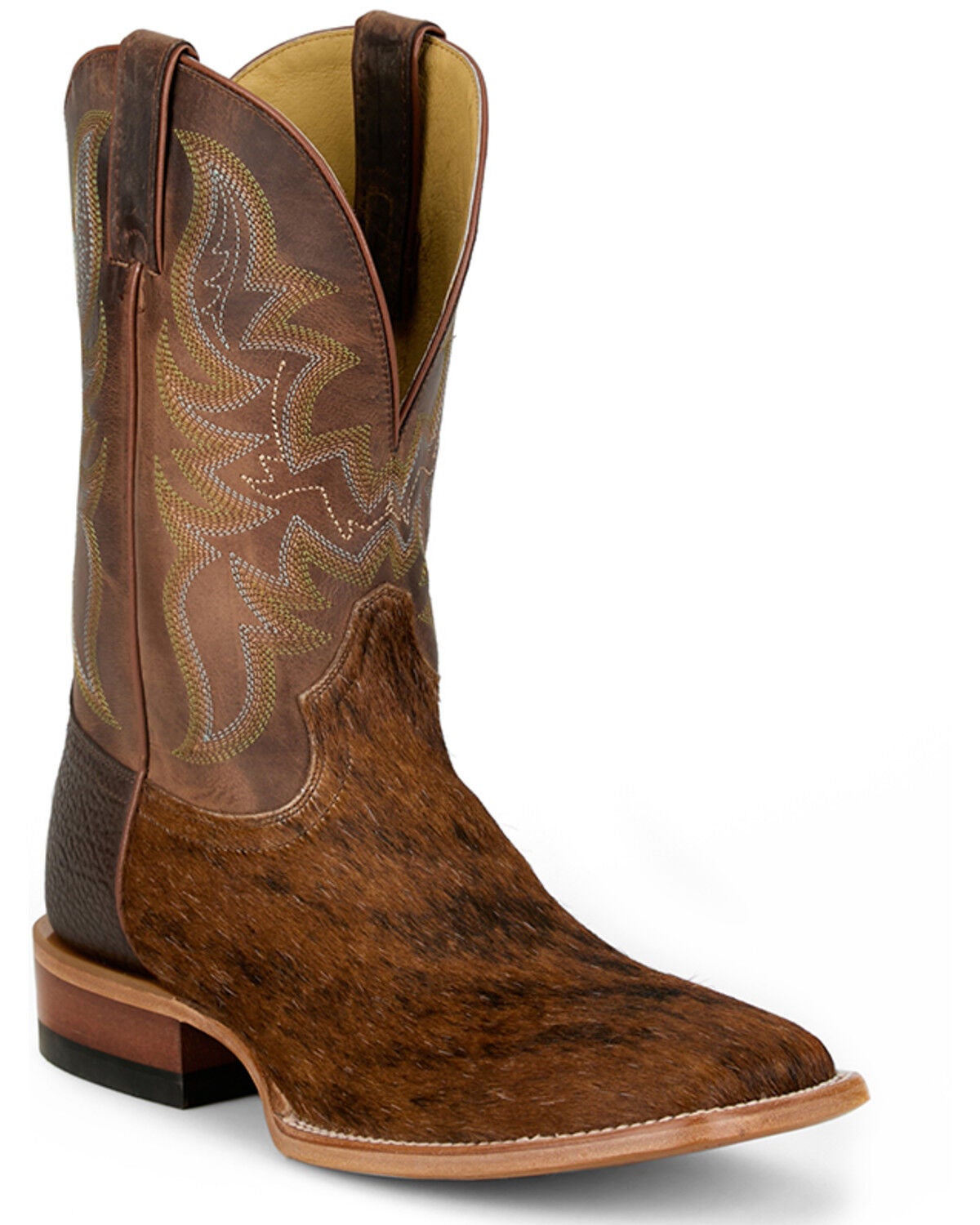 Image #1 - Justin Men's Hairon Hide Western Boots - Broad Square Toe, Brown, hi-res