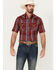 Image #1 - Ely Walker Men's Plaid Print Short Sleeve Pearl Snap Western Shirt, Red, hi-res