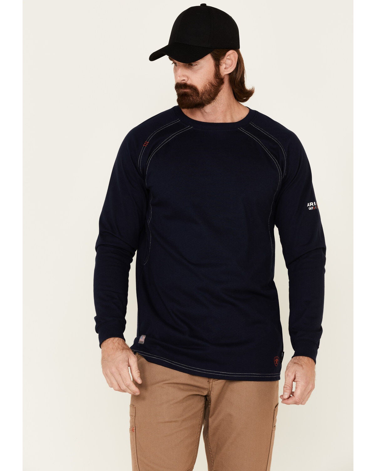 Ariat Men's Knit Fire Resistant Work Crew Long Sleeve, Navy, hi-res