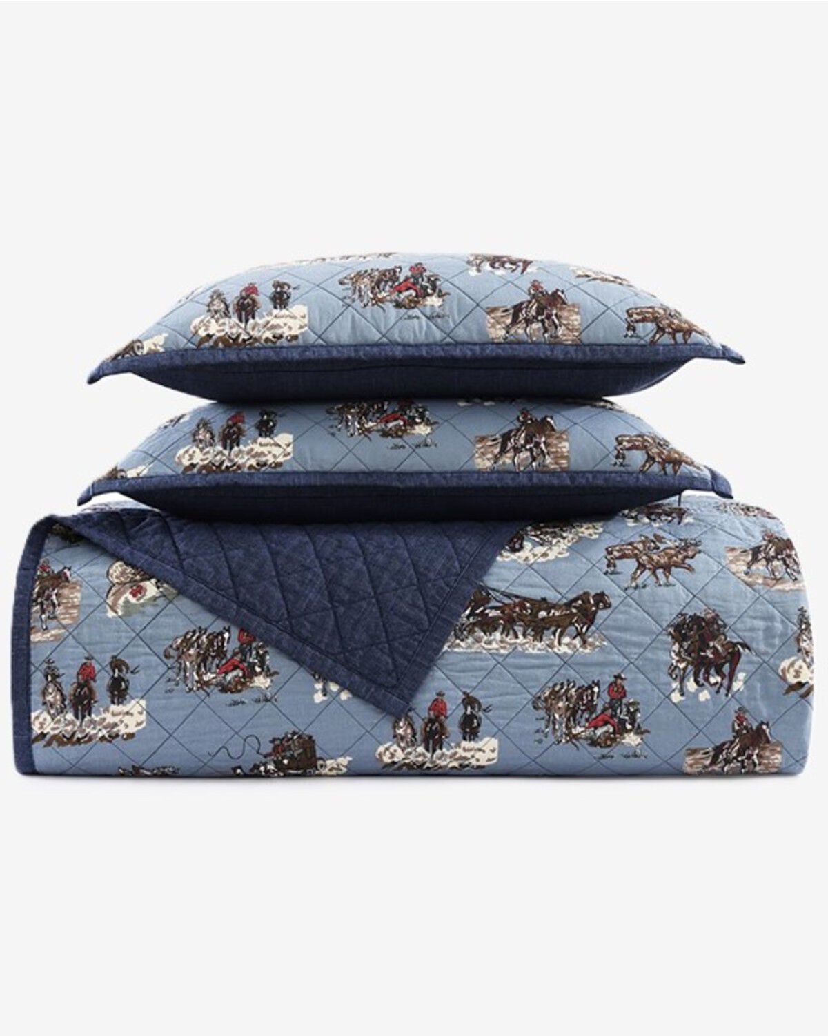 Image #2 - HiEnd Accents Settler Reversible King Size Quilt Set - 3 Piece, Blue, hi-res