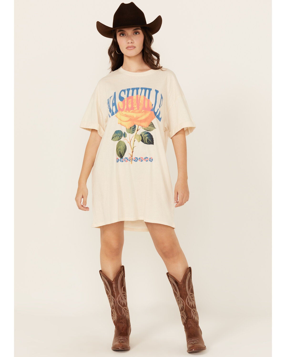 Girl Dangerous Women's Nashville Rose T-Shirt Mini Dress, Natural, hi-res