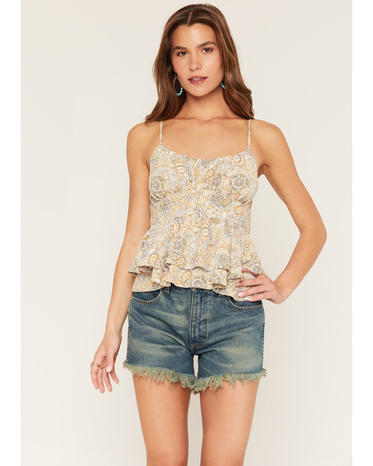 Originality Women's Emma Paisley Print Sleeveless Peplum Cami Top, Multi, hi-res