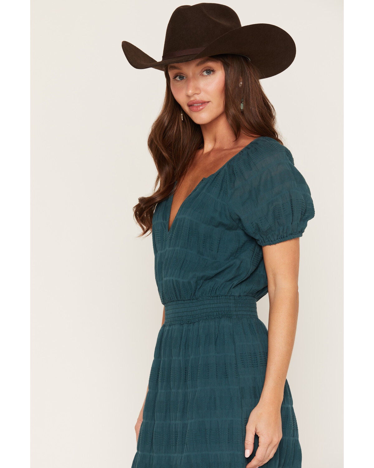 Image #2 - Lovestitch Women's Solid Short Sleeve Midi Dress, Teal, hi-res