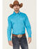 Panhandle Select Men's Logo Embroidered Long Sleeve Button Down Western Shirt , Turquoise, hi-res