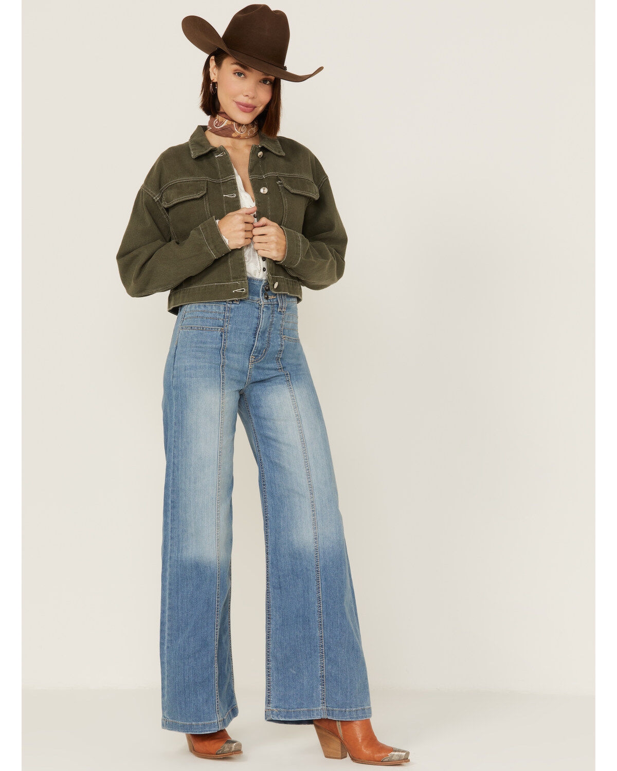 Image #5 - Sadie & Sage Women's Olive Cropped Shacket, , hi-res