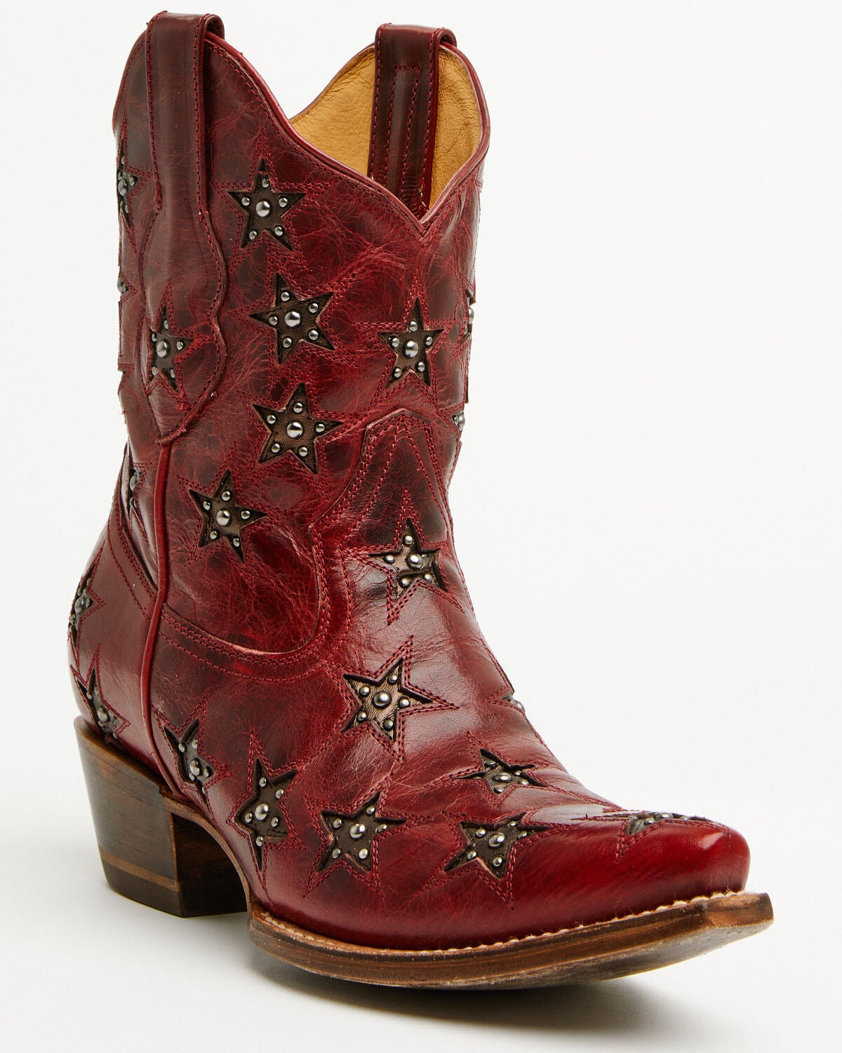 Black Star Women's Marfa Star Studded Western Booties - Snip Toe, Cherry, hi-res