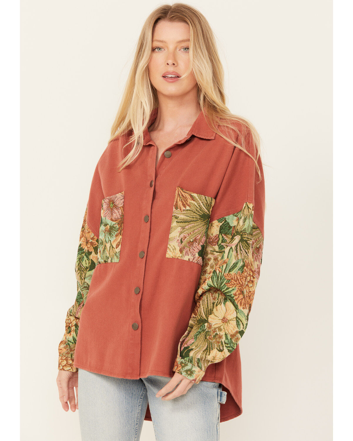 Image #1 - POL Women's Tapestry Shacket, Rust Copper, hi-res