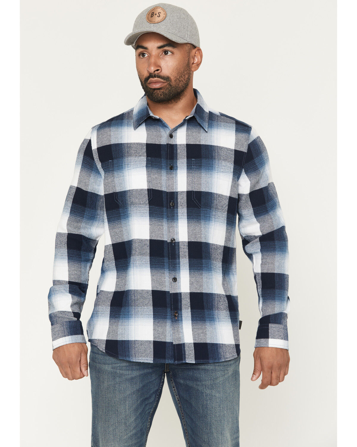 Image #1 - Brothers and Sons Men's Marksman Plaid Print Long Sleeve Button-Down Flannel Shirt, Blue, hi-res