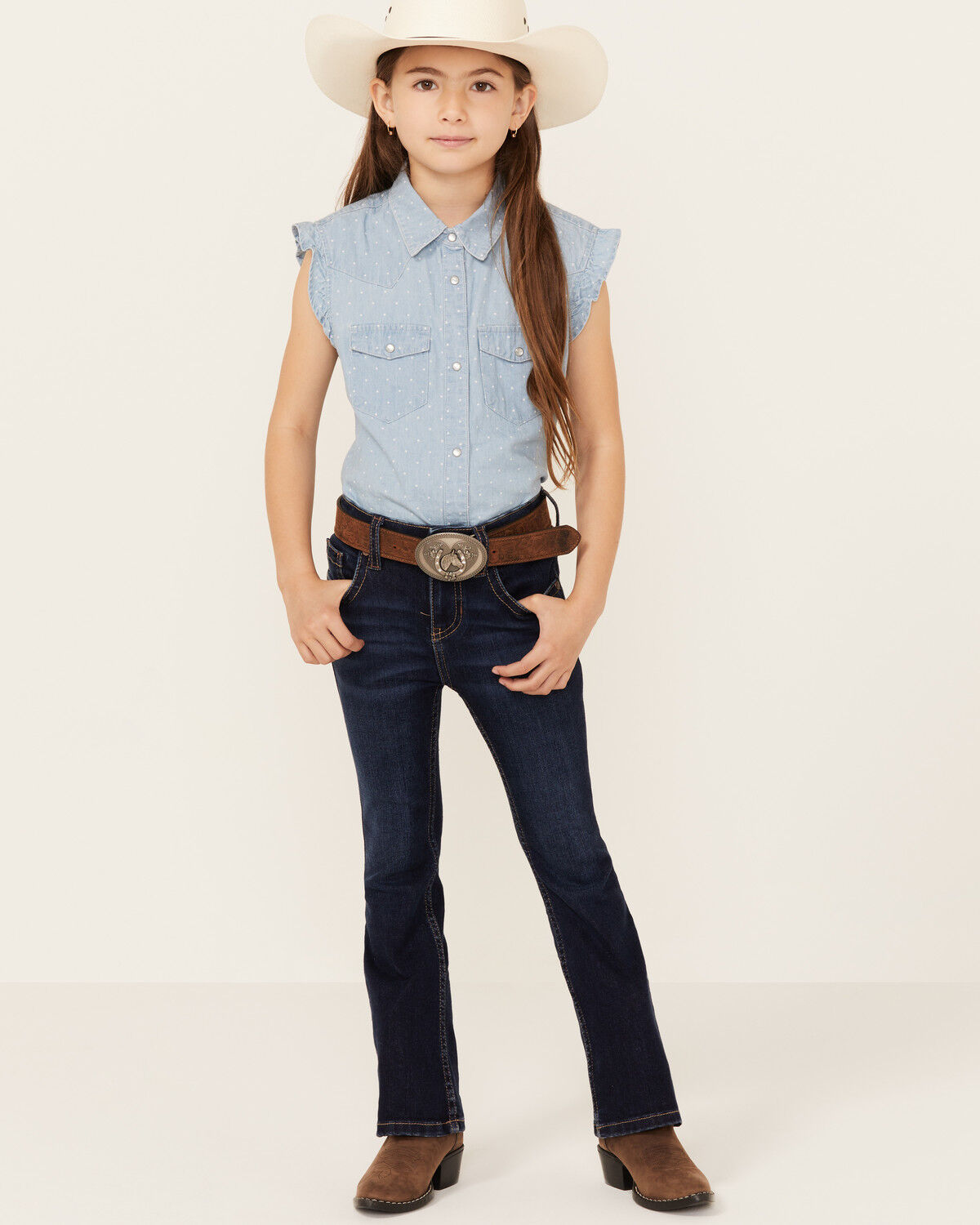 Image #3 - Shyanne Little Girls' Tulsa Dark Wash Bootcut Comfort Stretch Denim Riding Jeans, Dark Wash, hi-res