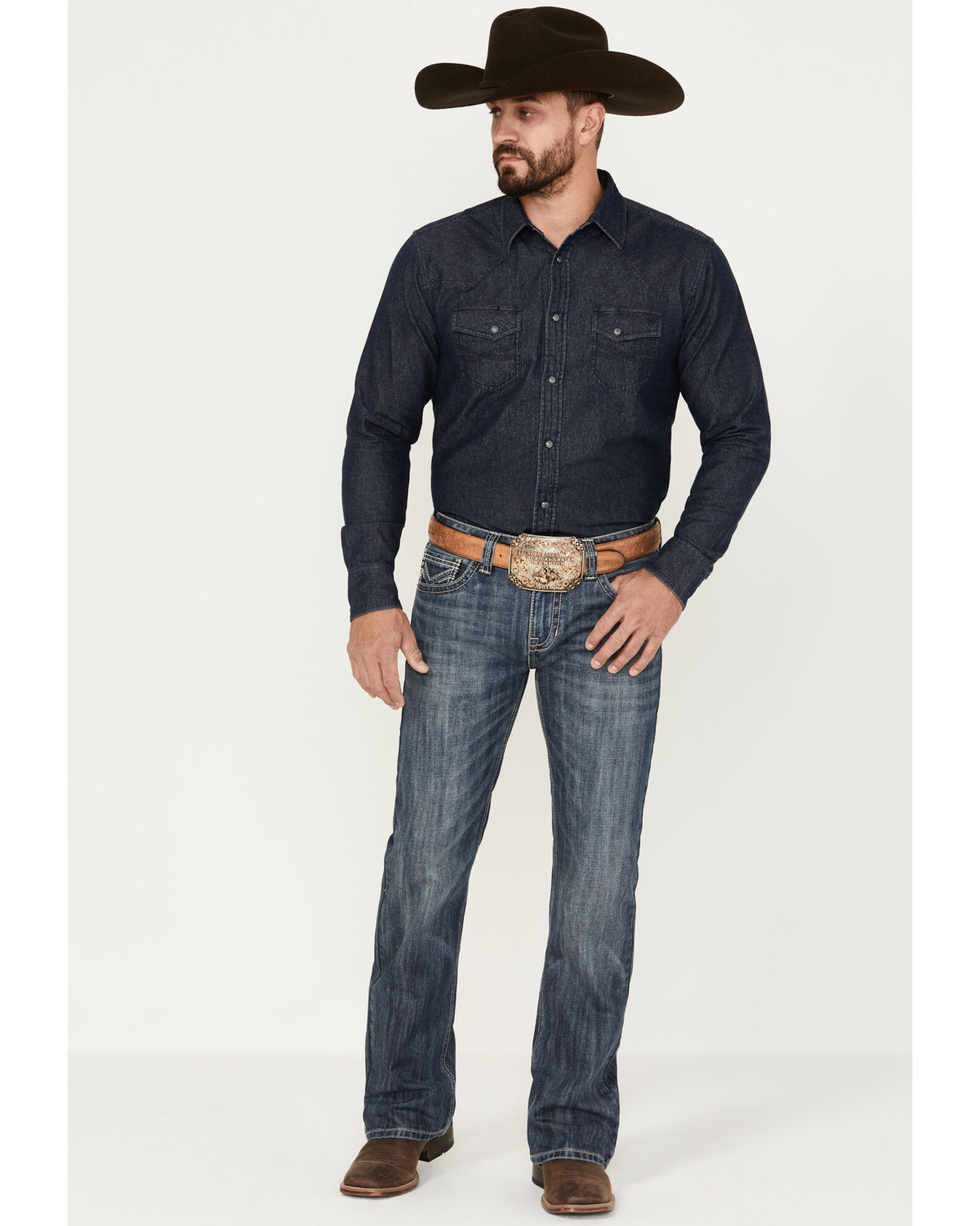 Rock Roll Denim Men s Dark Vintage Wash Bootcut Jeans Boot Barn