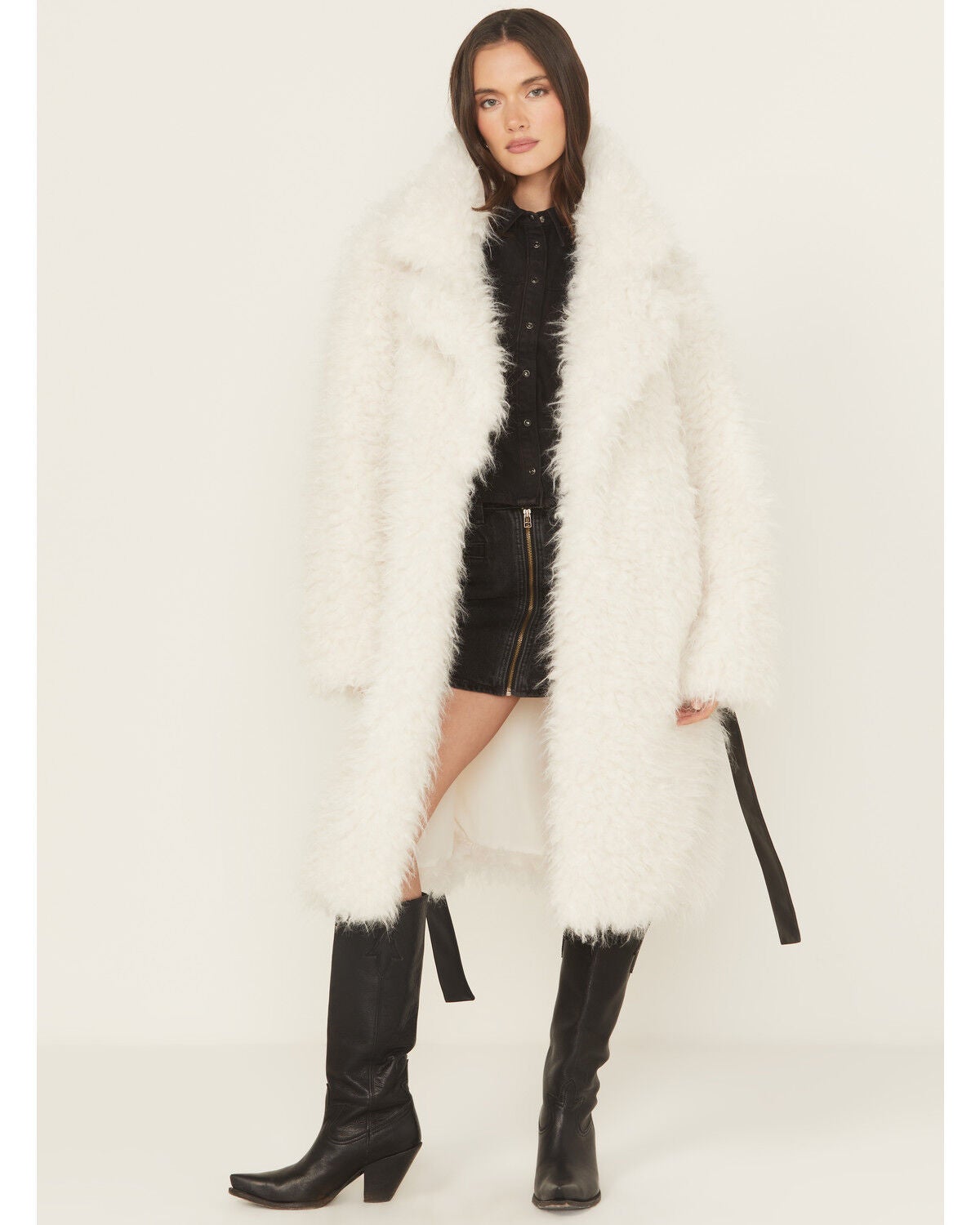 Image #2 - Fornia Women's Leather Tie Faux Fur Coat, White, hi-res