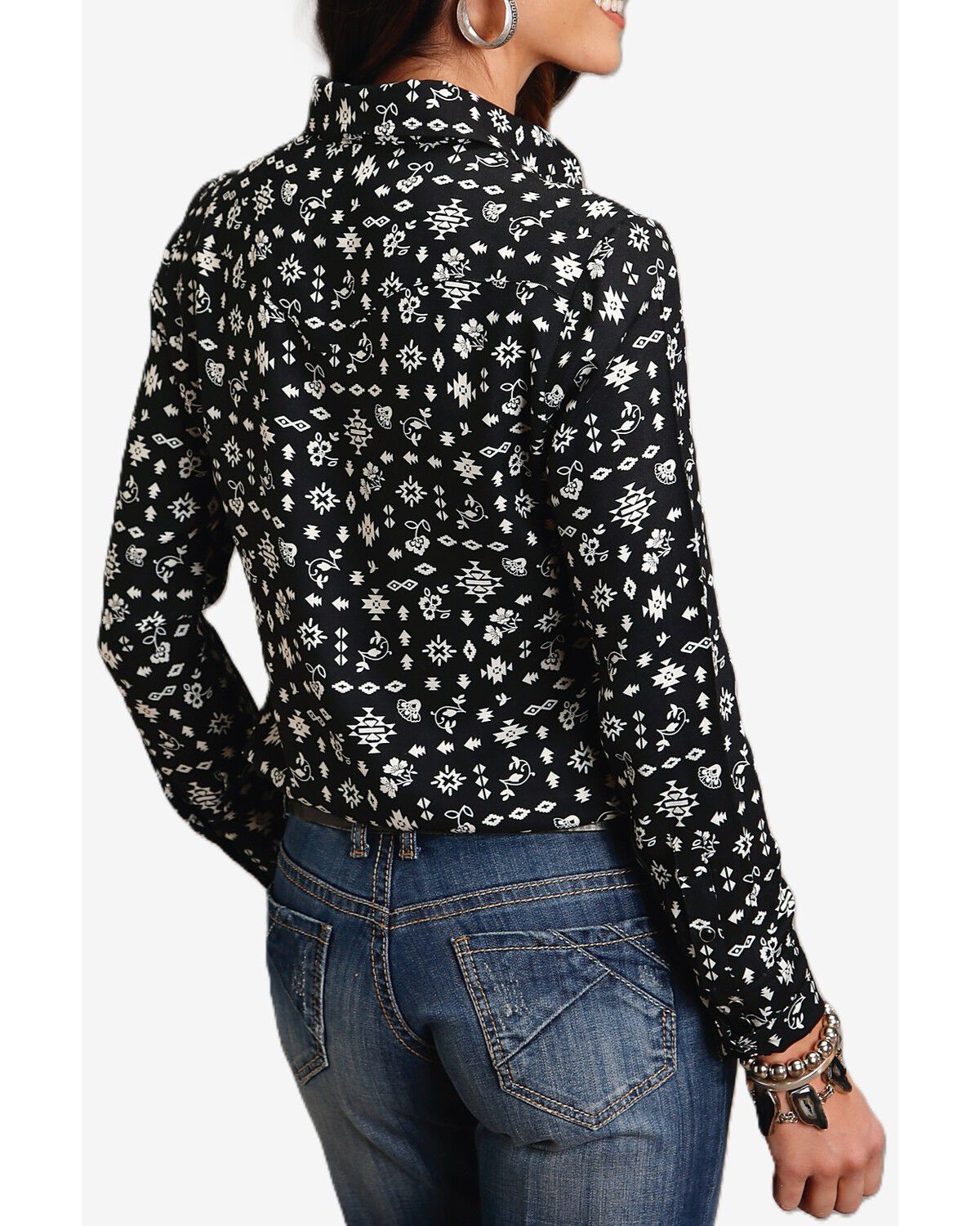 Image #2 - Stetson Women's Southwestern Print Long Sleeve Snap Western Shirt, Black, hi-res