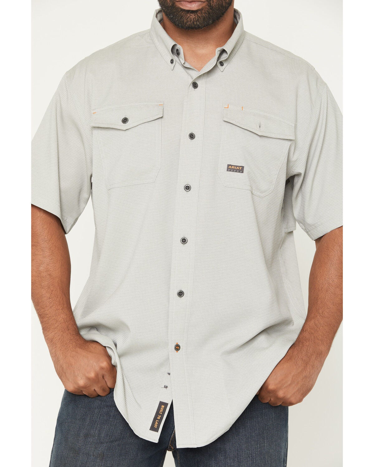 Image #3 - Ariat Men's Rebar Made Tough VentTEK Short Sleeve Button-Down Stretch Work Shirt, Light Grey, hi-res