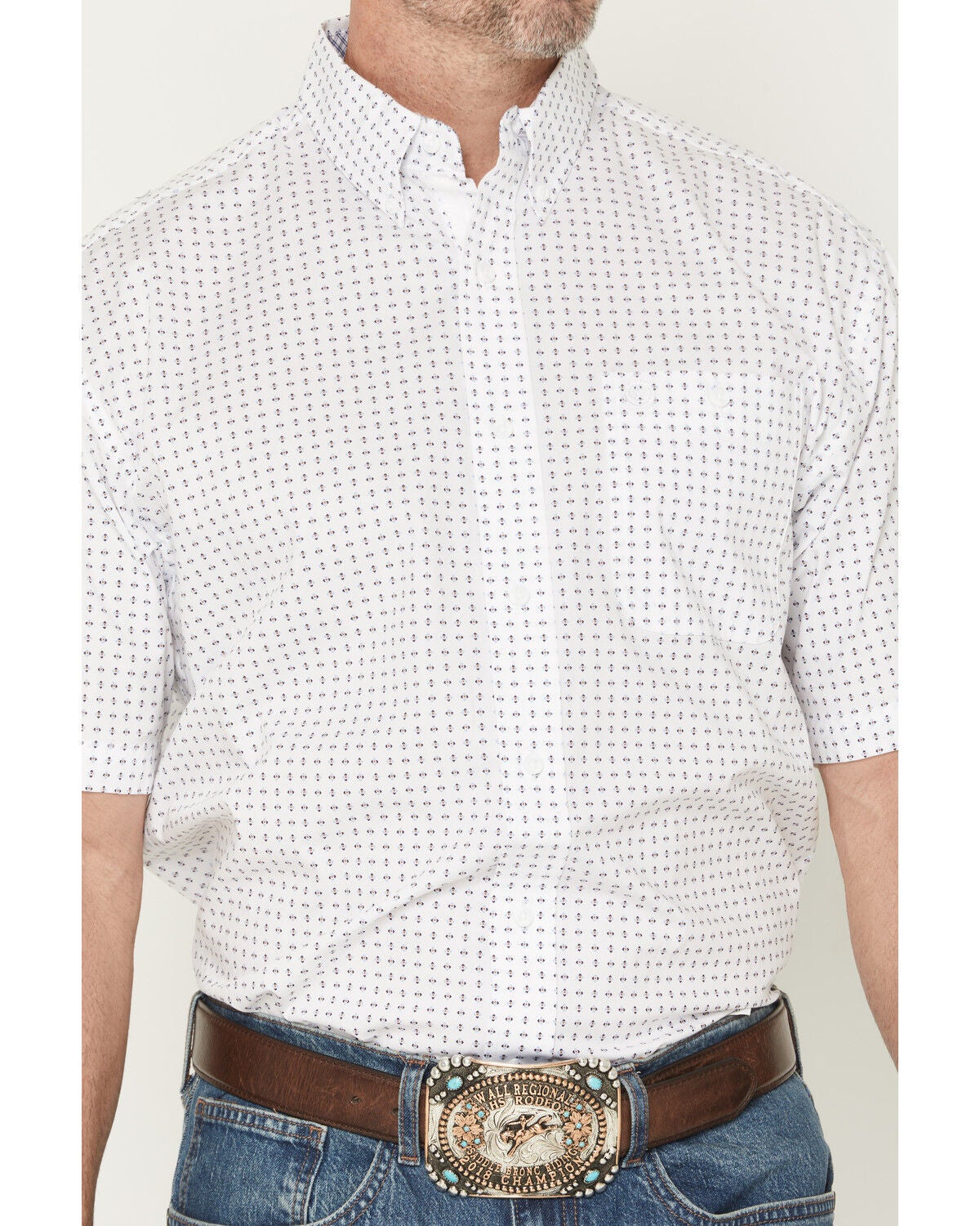 Image #3 - George Strait by Wrangler Men's Geo Print Short Sleeve Button-Down Stretch Western Shirt - Tall, White, hi-res
