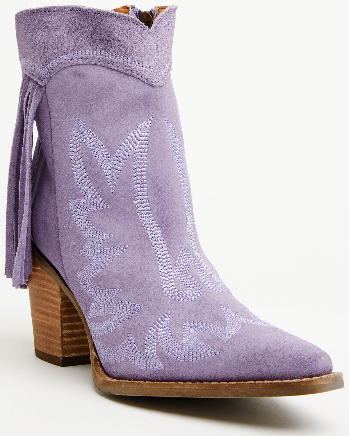 Dingo Women's Wild Sage Suede Fringe Western Booties - Round Toe, Purple, hi-res