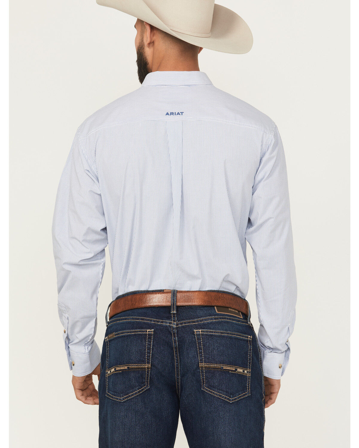 Image #4 - Ariat Men's Dayne Mini Striped Long Sleeve Western Shirt, Blue, hi-res