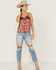 Panhandle Women's Floral Satin Button Front Cami, Rust Copper, hi-res