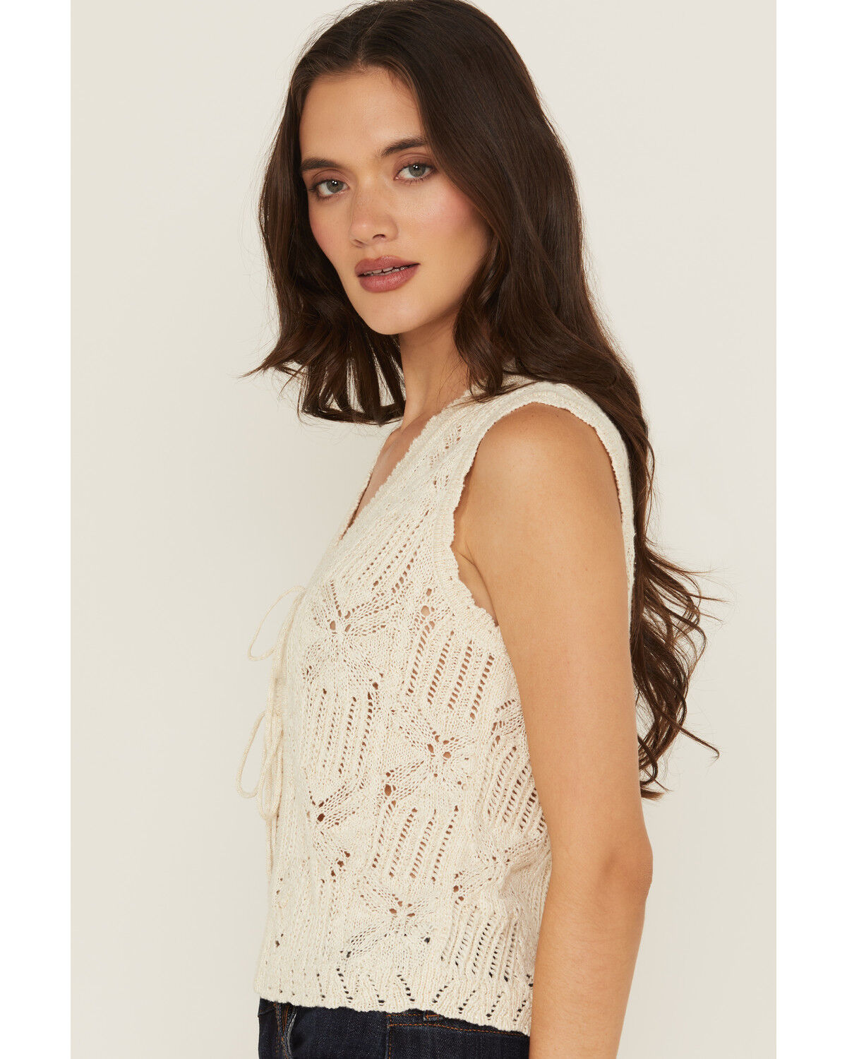 Product Name:  Shyanne Women's Tie-Front Crochet Sweater Vest