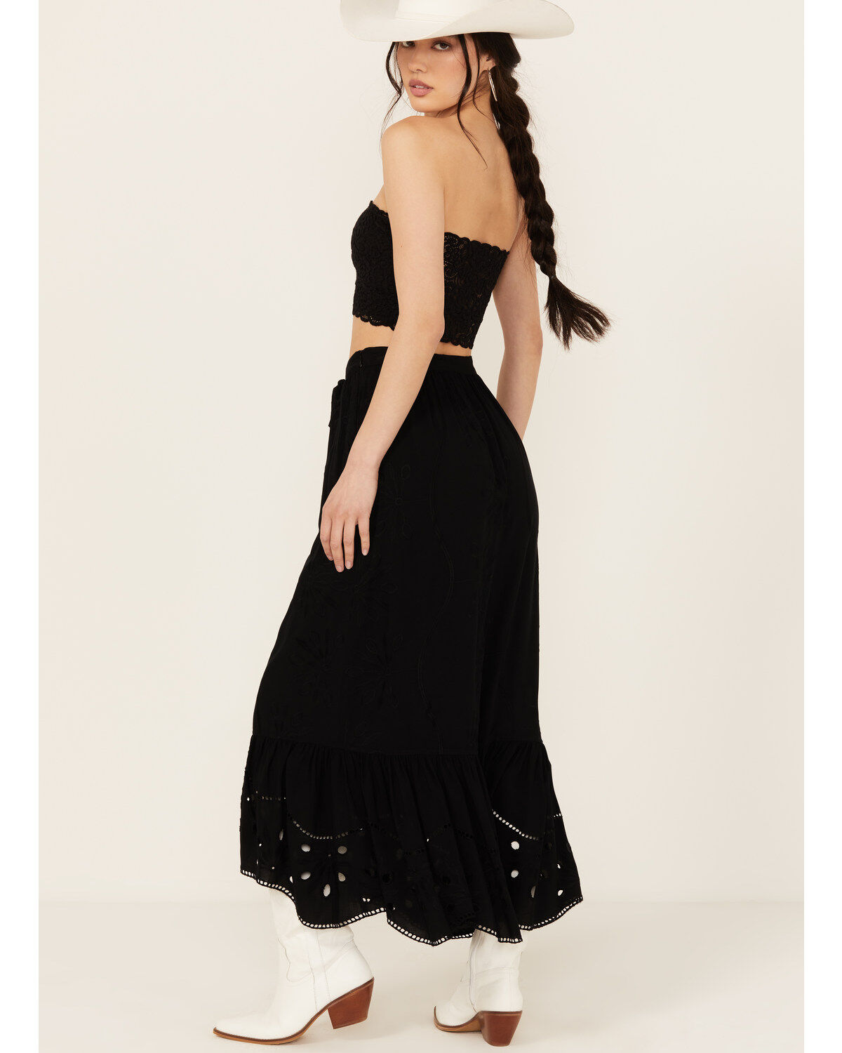 Image #3 - Beyond The Radar Women's Eyelet Midi Skirt, Black, hi-res